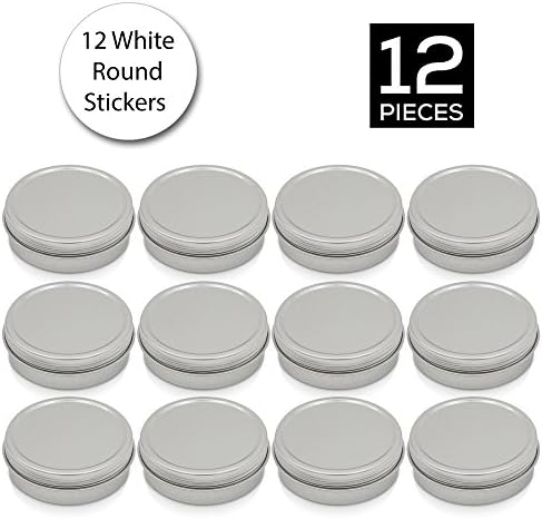 [12 Pack] JDYYICZ Screw Top Round Steel Tin Cans 2 oz (60 ml) with Self Adhesive White Round Stickers