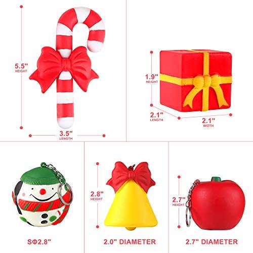 Christmas Squishies Pack Toddler Toy – CREFUN (2018 Limited Edition) Gifts for Christmas Tree Ornament, Kid Toy, Stress Relief, Including 5 Pcs: Candy Cane Bell Gift Bag Apple Snowman Ball, Super Slow
