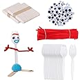Fork Creativity Set, Plastic Sporks Red Pipe Cleaners Clever Eyes Popsicle Stick
