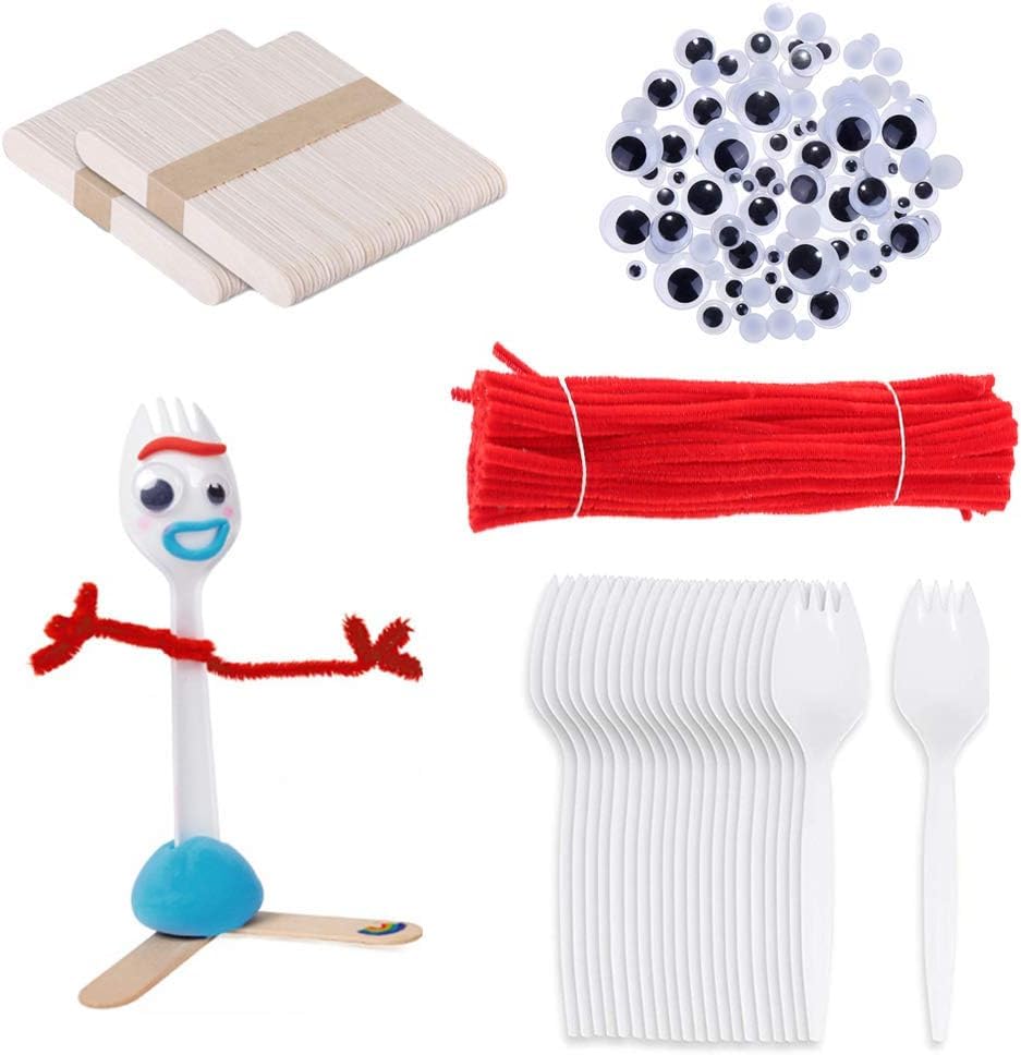 Photo 1 of Fork Creativity Set, Plastic Sporks Red Pipe Cleaners Clever Eyes Popsicle Stick