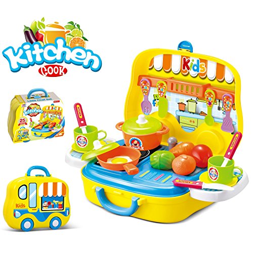 Dreamon Rollenspiel Küche Spielzeug Kinder Kochen Lebensmittel Spielset für Kleinkind Mädchen 3 Jahre alt,Gelb – Bild 7