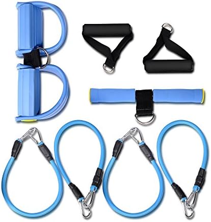 Resistance Bands Set, Exercise Latex Bands Fitness Equipment for Situps Stretching and Chest Expander Portable Home GYM Training Kit (Blue)