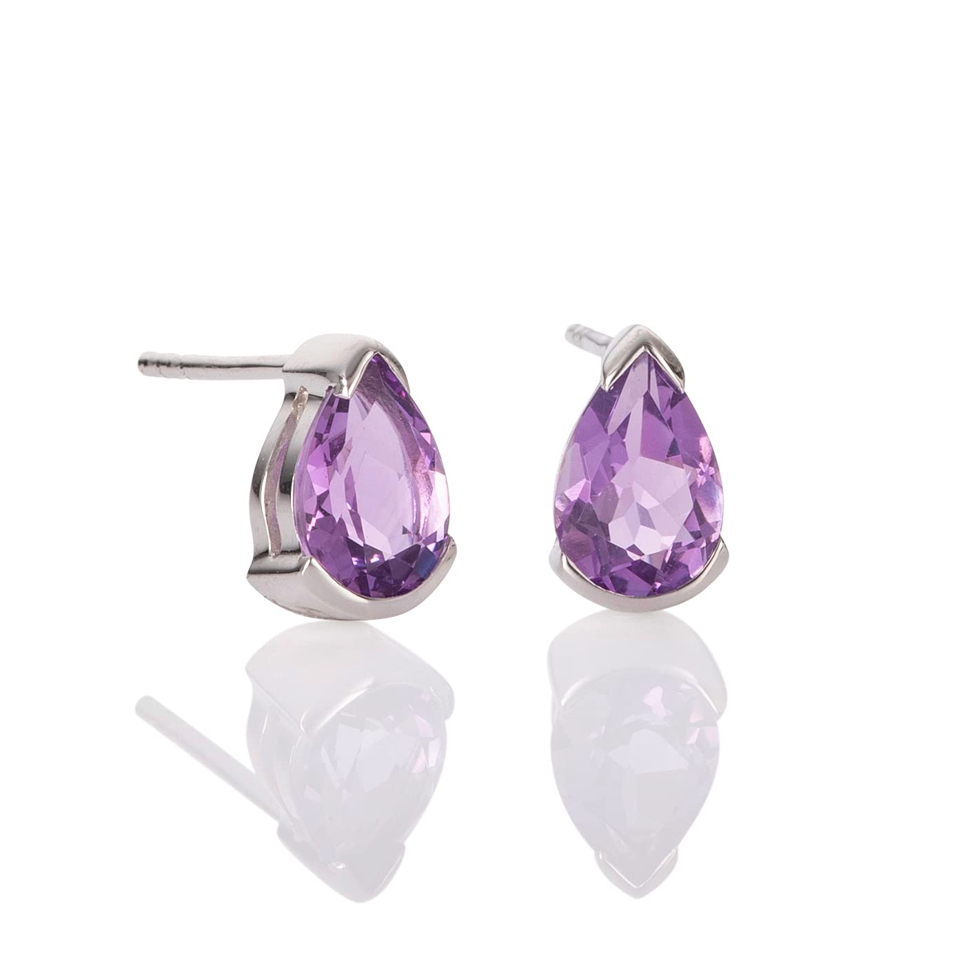 Namana 925 Sterling Silver Earrings for Women with Amethyst Gemstones, Natural Gemstone Earrings for Women, 925 Sterling Silver Stud Earrings for Women with Pear-Shaped Amethysts, Jewellery for Women