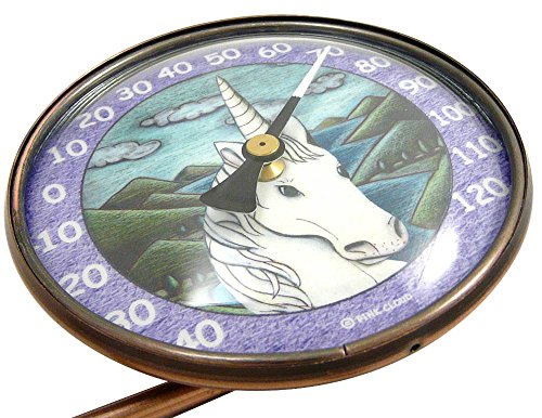 American Made 4" Wall Mounted Swivel Copper Dial Thermometer with Unicorn Art