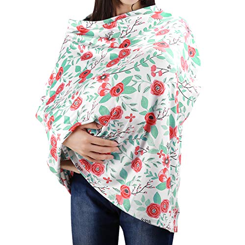 Zooawa Nursing Breastfeeding Cover, Soft Cotton Mulit-Use Cover for Baby Breast Feeding Essentials, Baby Car Seat Canopy, Stroller, Shopping Cart Cover, Nursing Scarf