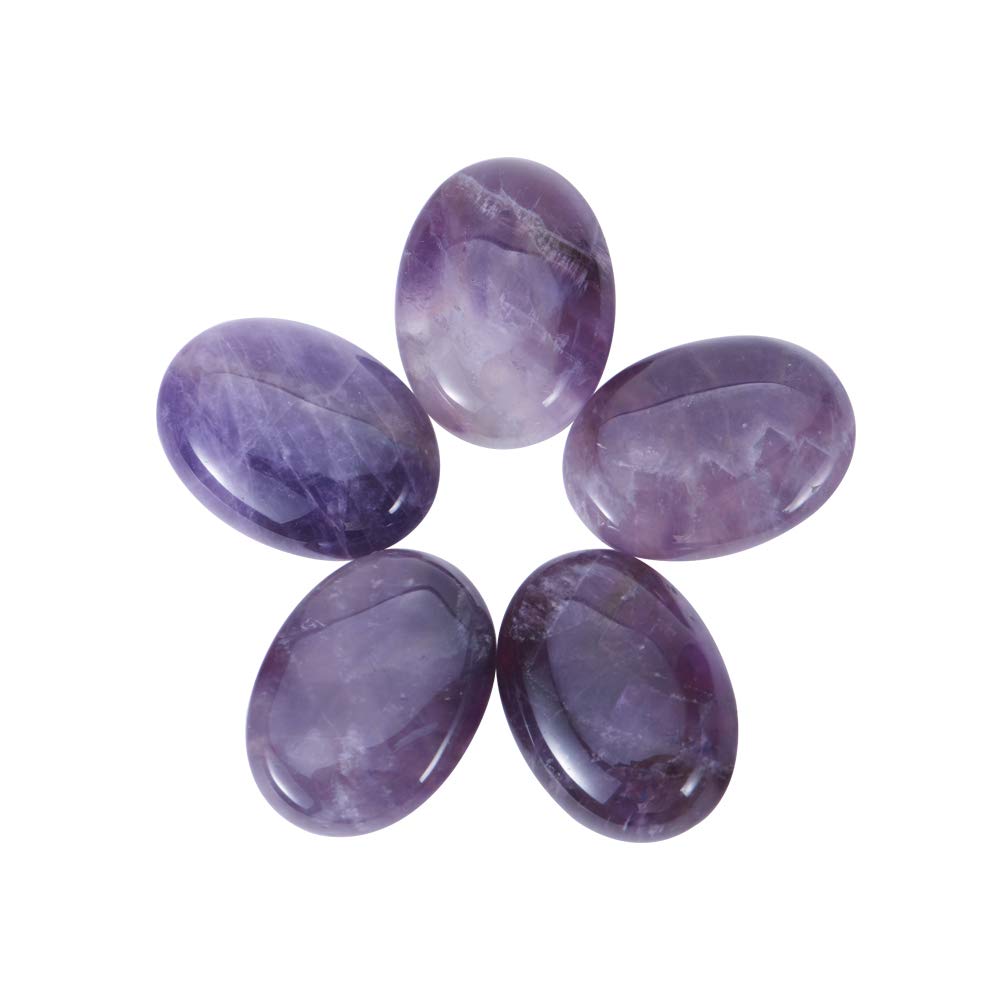 NBEADS 5 Pcs Naurtal Amethyst Cabochons Charming Beads Purple Oval Gemstone Beads for Earring Pendant Necklace Jewelry Making