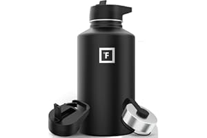 IRON °FLASK Camping & Hiking Hydration Flask with Straw, Wide Mouth Insulated Stainless Steel Sports Water Bottle - 64 oz Midnight Black