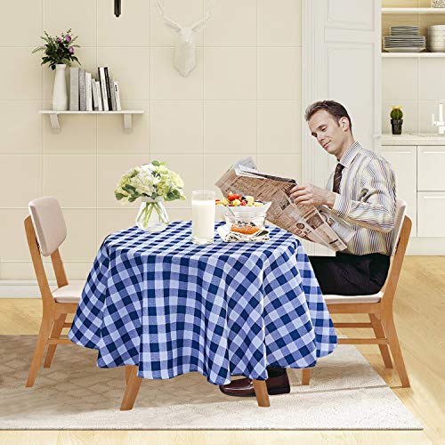 YEMYHOM Modern Printed Spill Proof Cloth Round Tablecloths (60" Round, Dark Blue Checker)