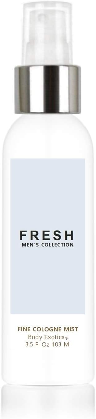Fresh Men's Collection Fragrance Cologne Mist by Body Exotics 3.5 Fl Oz 103 Ml - a Clean Mix of Fresh air, Green notes, Citrus zest, Violet leaf, Cedarwood and Oakmoss