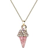 Monnel NC046 Cute New Crystal Pink Ice Cream Charm Pendant Necklace, Standard