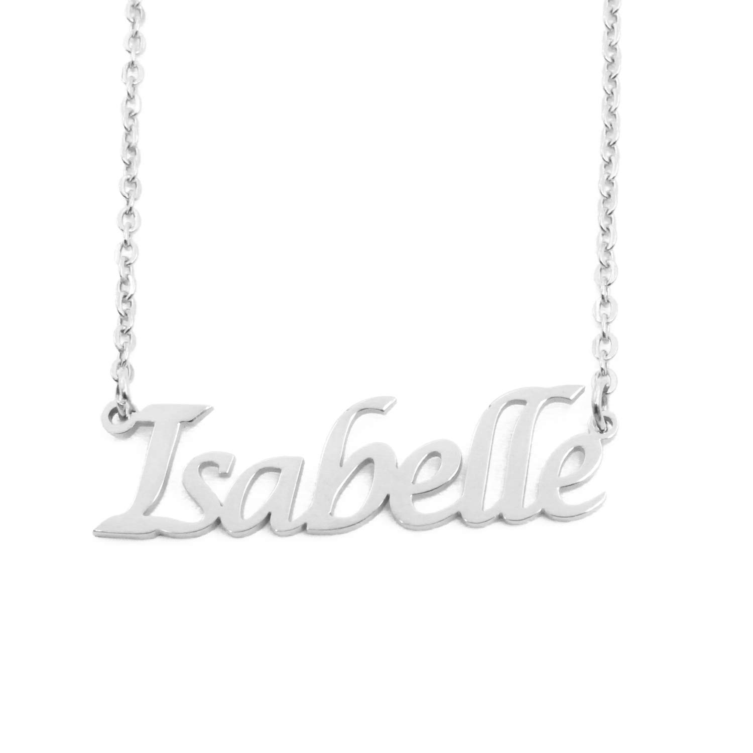 Kigu Isabelle Personalised Name Necklace - Adjustable Chain - Silver Tone - Incl Gift Packaging