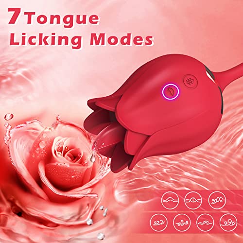 Rose Toy for Women - Clitoral Licking Vibrator with Thrusting Dildo,G Spot Stimulator Anal Massager with 10 Vibrations &Thrusts and 7 Tongue Licking Patterns,Adult Sex Toys for Couples Sexual Pleasure