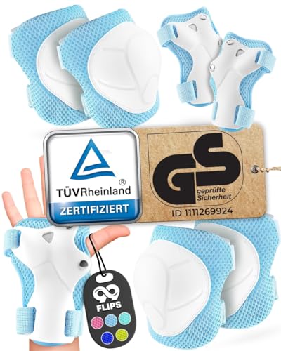 99FLIPS Schoner Inliner Kinder 3 Jahre - TÜV Rheinland GS Siegel [6er Set] - Flash - Größe XS Hellblau - Protektoren - Knieschützer Protektoren Knie- 