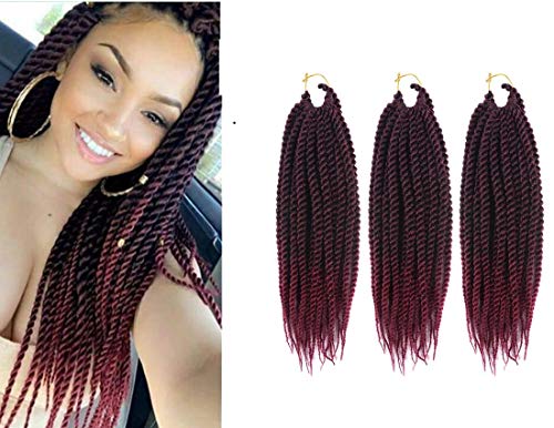 Una 12 Inch Senegalese Twist Crochet Braids(22Strand/Piece) Freetress Havana Mambo Twist Braiding Hair Extensions (3-piece, T1B/red#)