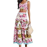 ksotutm Womens 2 Piece Skirt Sets Floral Summer Outfits Halter Tops High Wasit Maxi Skirt Sexy Lounge Sets for Vacation