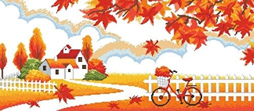 Qihu’s 5d Crystal Diamond Painting DIY Counted Paint By Number Kits, Fall Autumn Scenery Maple Leaf Picture