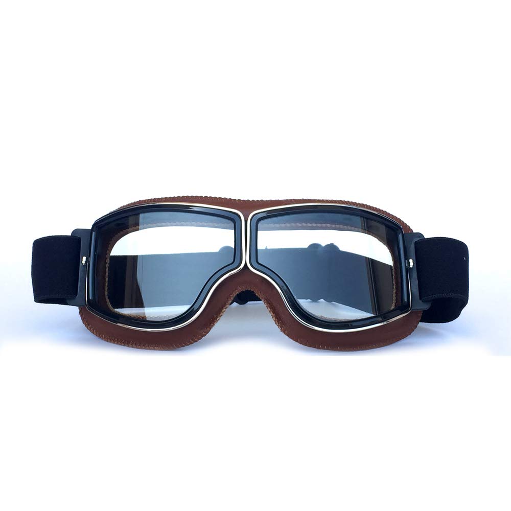 HONCENMAX Vintage Goggles Sports Sunglasses Helmet Steampunk Eyewear for Outdoor Motocross Racer Motorcycle Cruiser Scooter Goggles Retro - Brown Frame Clear Lens