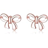 Reffeer Solid 925 Sterling Silver Tiny Bow Studs Earrings for Women Teens Bowknot Studs Earrings