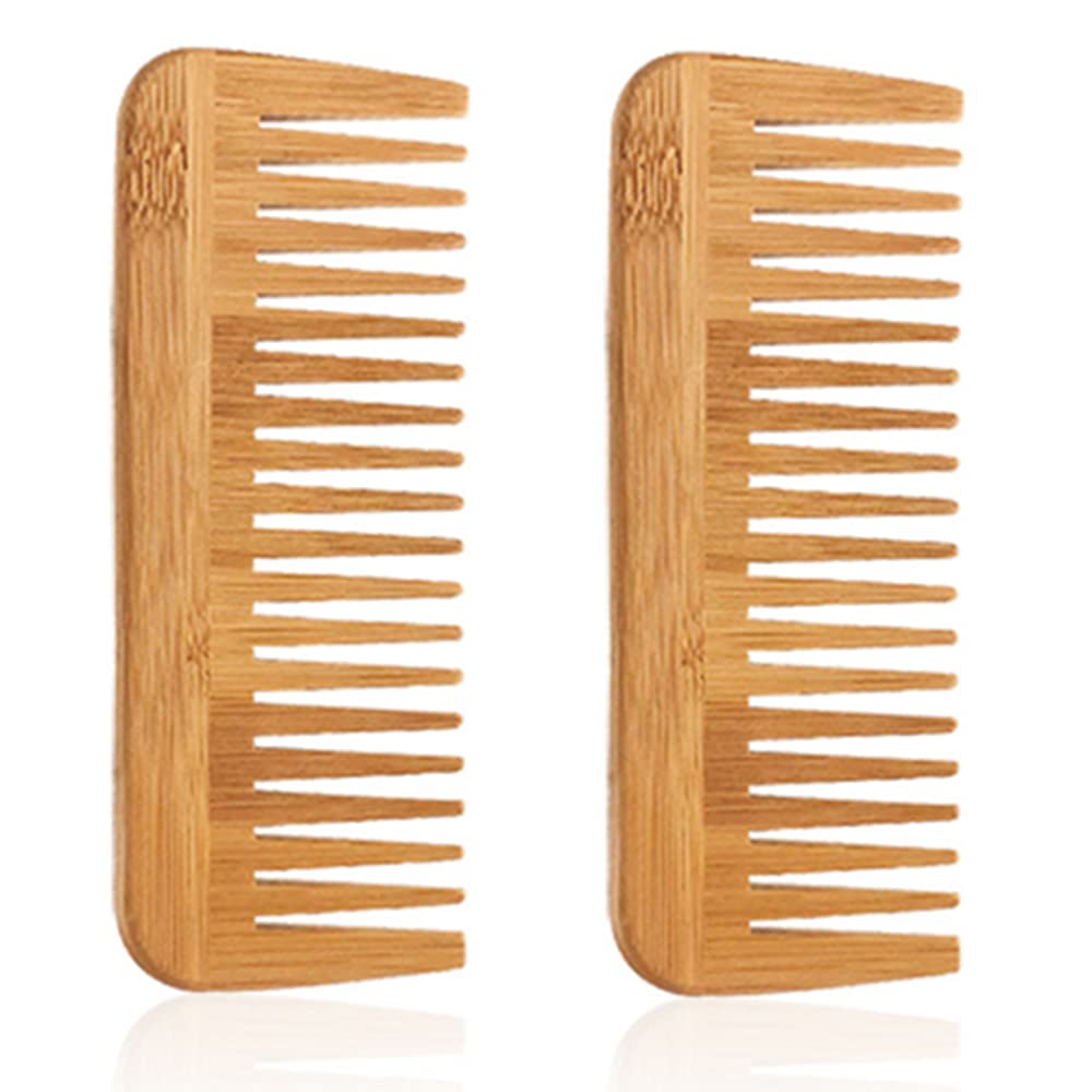 2 Pcs Wooden Comb Eco Friendly Zero Waste Bamboo Handmade Wood Hair Comb 6.6 "/ 16.7cm for Women, Men and Girls