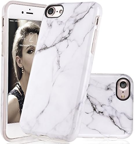 Marble iPhone 7 , 8 Case Protective White Marble Pattern Design HICIECOO Clear Bumper Glossy TPU Soft Rubber Silicone Cover (4.7 Inch)
