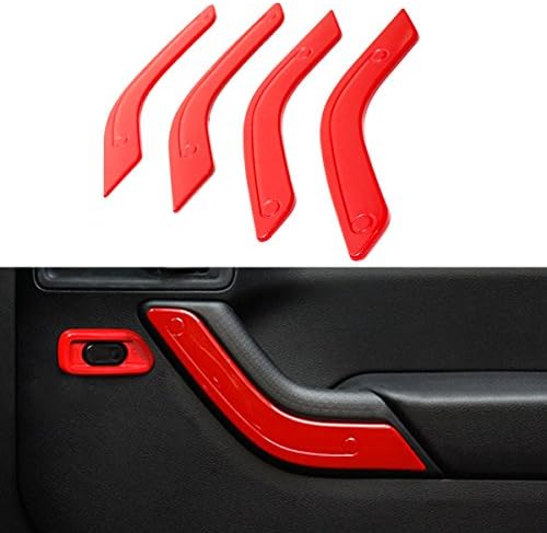ICARS Red Interior Inner ABS Door Handle Trim Guard Accessories for 2011 2012 2014 2013 2014 2015 2016 2017 Jeep Wrangler JK &amp; Unlimited 4 pcs
