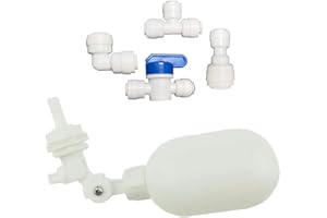 YZM Water Filter PVC Mini Float Valve, Tank Mount, Adjustable Arm, for tubing OD 1/4" or 3/8" Used for RO System Refrigerator ice Maker Coffee Machine Fish Aquarium. (1/4“ Quick connector)