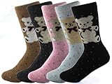 SDBING Womens Soft Comfortable Crew Bear Socks 5-Pack