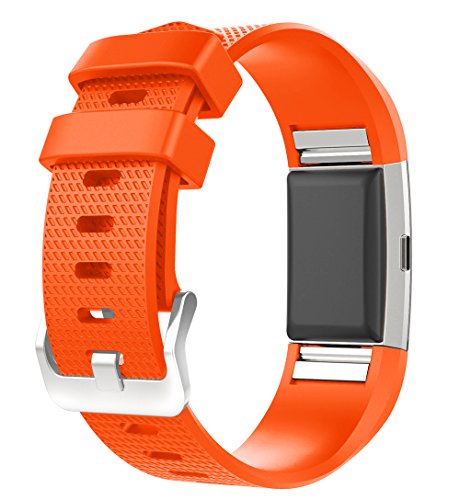 MoreToys Silicone Adjustable Replacement Accessory Sport Watch Band Wrist Strap Bracelet for Fitbit Charge 2 Fitness Wristband (Orange)