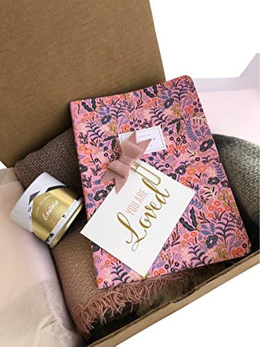 Blush Gift Set-Scarf, Candle, Notebook &amp; Planner Accessory; Mom, Teacher, Anniversary, Wife or Friend for Birthdays, Valentine's, Mother's Day or Any Occasion (Pink/cream/grey)