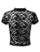 J.TOMSON Women's Mock Neck Floral Embroidery Sheer Lace Crop Top