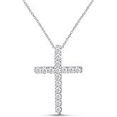 SAVEARTH DIAMONDS 14k Gold Plated 925 Sterling Silver Jewelry 1/2 Carat Round Cut Lab Created Moissanite Diamond Cross Pendant Necklace For Women With 18" Chain, 0.50 Cttw