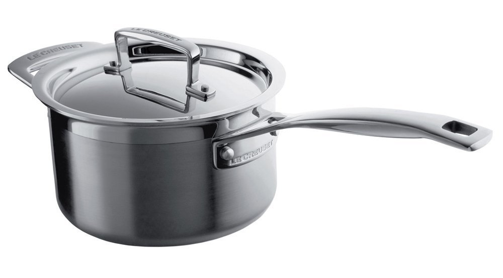 Le Creuset 3-Ply Stainless Steel Saucepan with Lid, 16 x 9.5 cm, Silver, 96200916001000