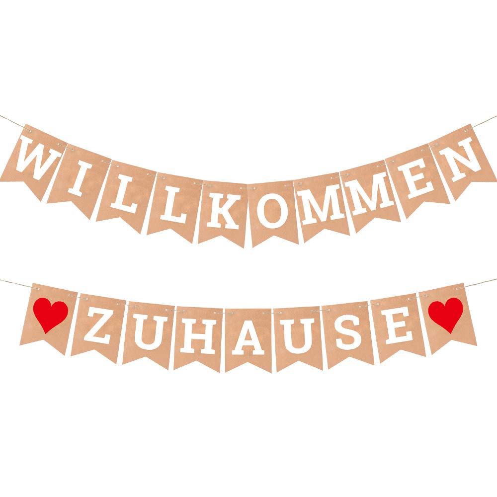 ecooe Vintage Welcome Home Banner for Decoration and Family Party with 19pcs Bunting and 3M Jute Rope 1m (2 Pieces)