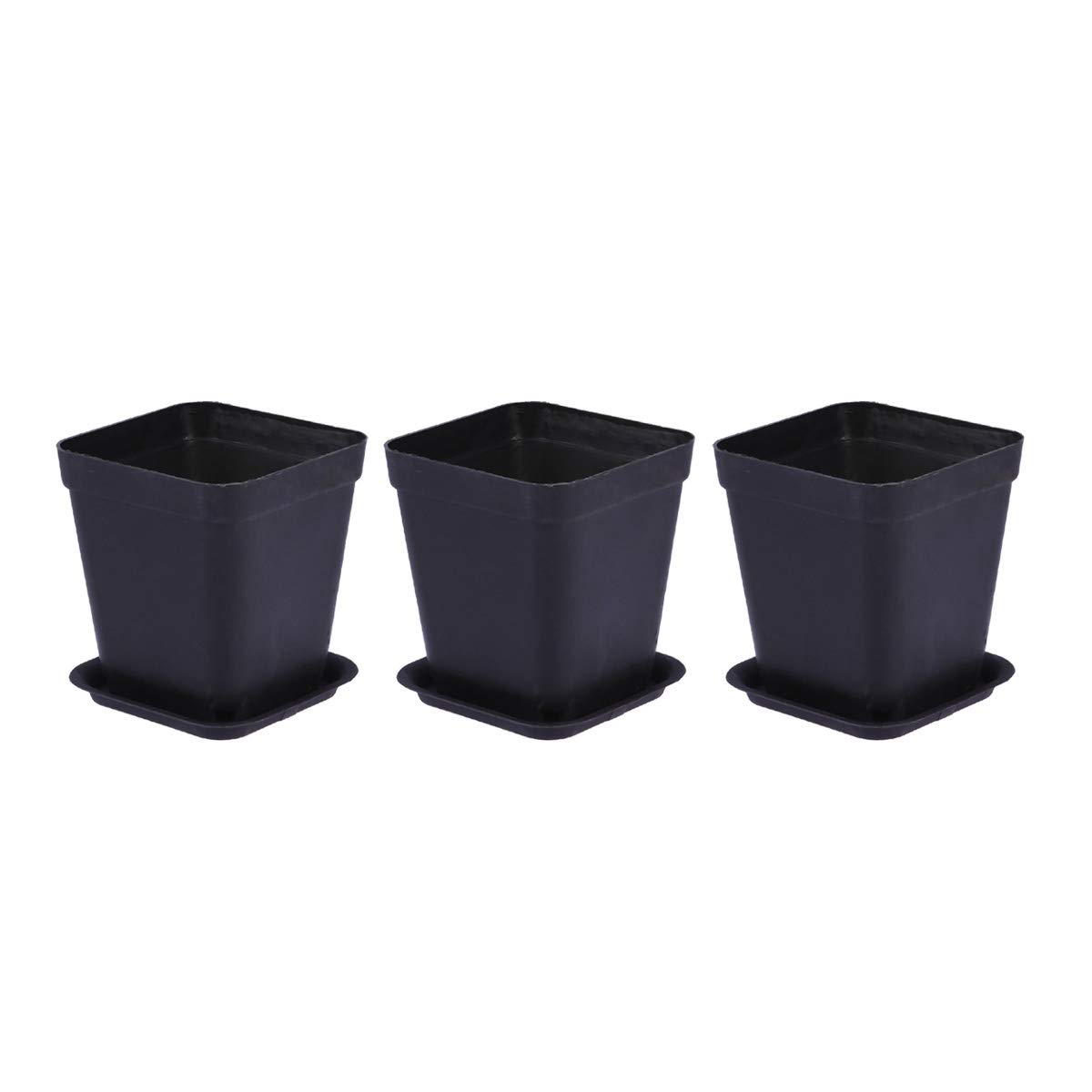 3 Sets Plastic Flower Pots Square Planter with Pot Tray Mini Garden Flower Plant Pot for Indoor Outdoor Patio (Black)