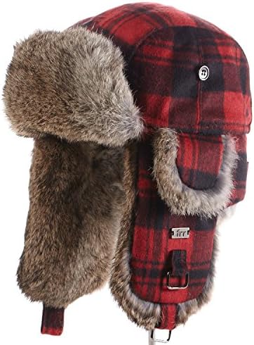 Buffalo Check Rabbit Fur Aviator Hat