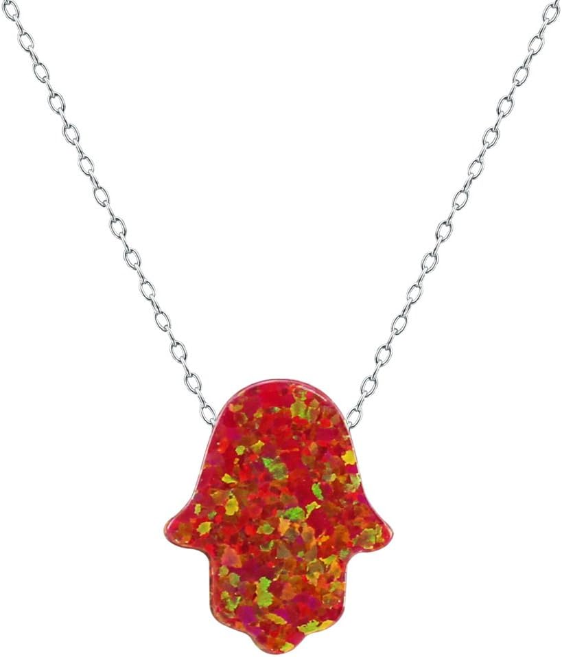 ZSFire Opal Hamsa Hand opal pendant multi color opal Necklace 925 Sterling Silver Necklace
