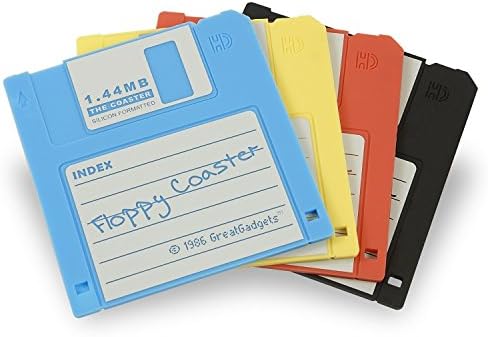 1.44MB Floppy Disk Coasters Drinks Cup Mug Mat,Silicone Retro 3.5 ,4.7 x 3.5, Set of 4 Black, Red, Yellow, and Blue by ArcherTrading