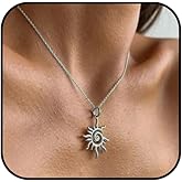 WETMT Gold Sun Necklace for Women Silver Sun Spiral Pendant Necklace Statement Celestial Swirl Choker Dainty Vintage Chain Necklace Boho Hippie Jewelry