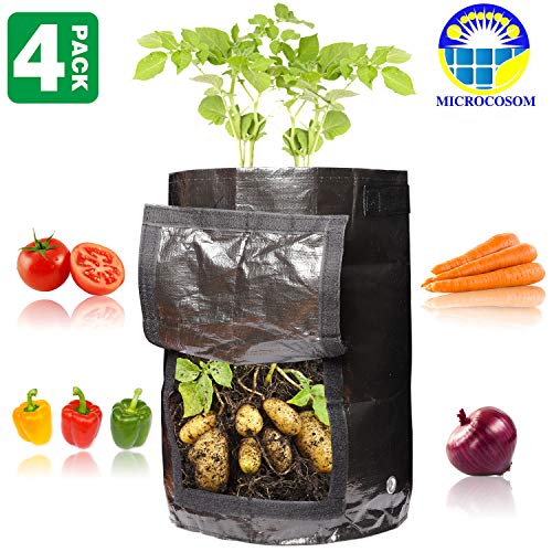 Microcosom Potato Vegetable Planter Grow Bags 10 Gallon with Handles and Easy to Open Access Flap, Potato Vegetable Planter Grow Bag, 4-Pack 10 Gallon Smart Grow Bags for Potato/Plant
