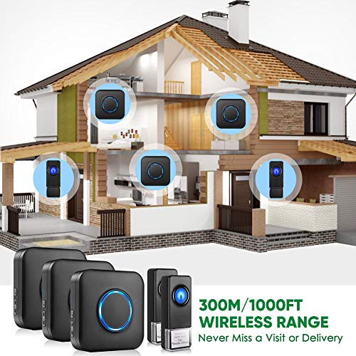 Wireless Door Bell BITIWEND Waterpoof Doorbell Chime Operating at 1000ft with 52 Tunes 4 Volume Levels LED Flash, Classroom Doorbell,Home Business Doorbell Chime, 2 Push Buttons & 3 Receivers - Thumbnail 4
