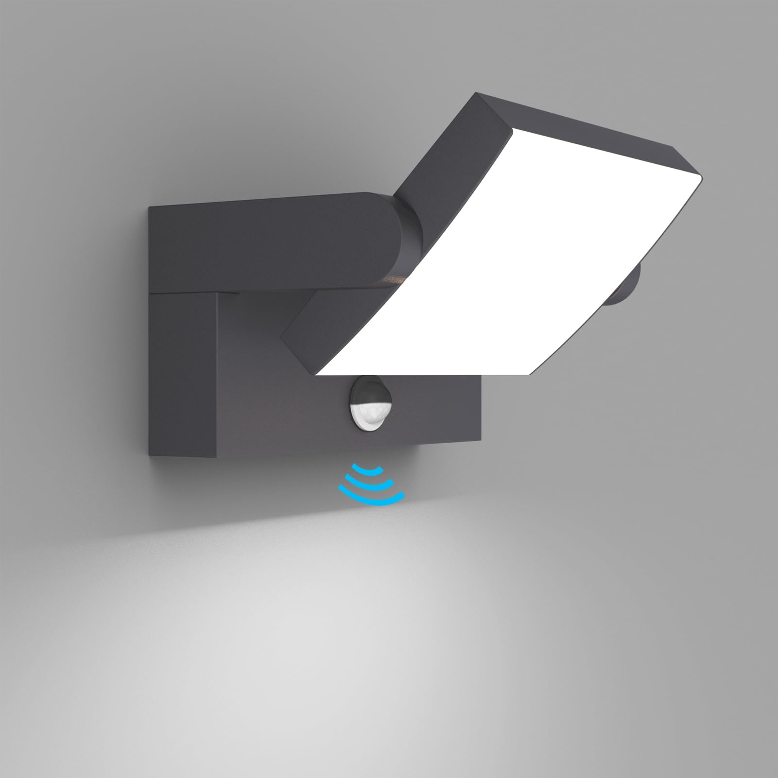 Klighten 24W Wall Light with Motion Sensor Outdoor Indoor Waterproof IP65 Aluminum Outside Lights with Swiveling LED Panel Wall Lamp for Entrance Garden Terrace, Cold White 6000K, Anthracite