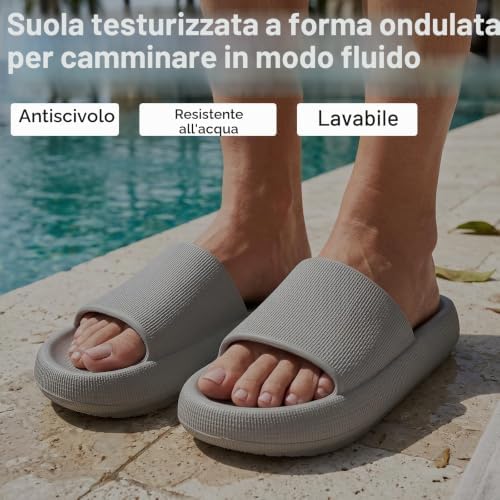 Ciabatte Donna Estive Nuvola Pantofole Uomo Doccia Sandali Comode Piscina Spiaggia Antisudore Slide Antiscivolo Scarpe da casa Interni ed Esterni,Grigio 40/41 EU