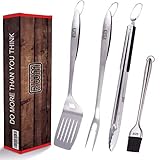 RWM BBQ Grill Tool Set - Heavy Duty Extra Thick Stainless Steel Grill Utensil Set, Spatula, Basting Brush, Fork & Tongs Perfect BBQ Grilling Accessories, Gift Box Package