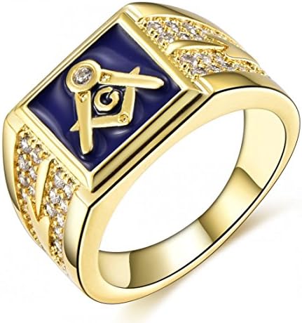Songdetao Men's 18K Gold I.P. Crystal Masonic Blue Lodge Freemason Rings Sz 9