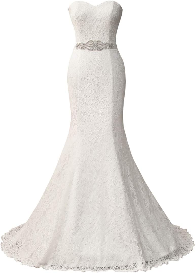 HUICHENGYAO Women's Sweetheart Sleeveless Lace Wedding Dress Evening Mermaid Gown