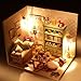 Cuteroom Dollhouse Miniature DIY Wood Kit Dolls house with Cover and LED Toy Christmas Gift Birthday Gift Cute Room Relax Time