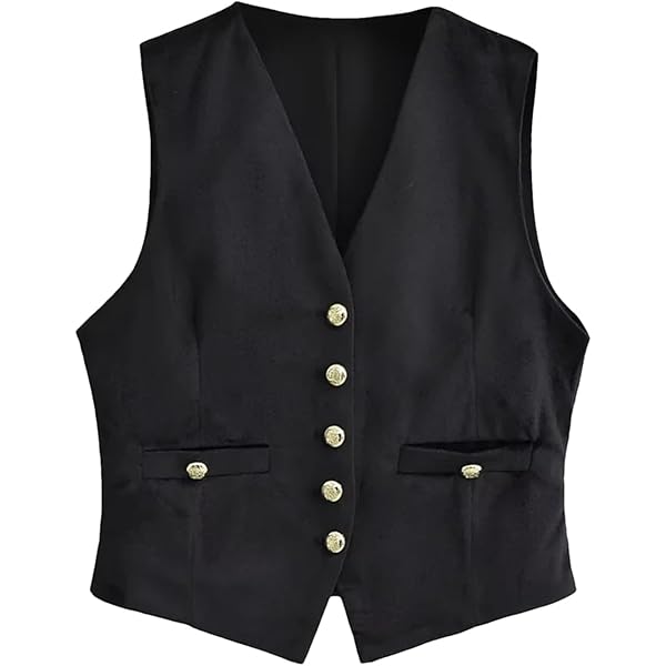 Amazon.com: Fnfmrfmr Women Vintage Gold Buttons Pockets Vest Solid