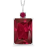 Gem Stone King 925 Sterling Silver Gemstone Birthstone Pendant Necklace for Women | Emerald Cut 18X13MM and Round 4MM | With 18 Inch Chain | Fine Jewelry for Her Mom Wife