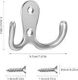 SoftcuteLee Double Prong Coat Hook Wall Mounted 4Pcs Silver view 2