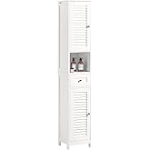 SoBuy Tall Bathroom Storage Cabinet – Narrow Bathroom Cabinet with 2 Shutter Doors, 1 Drawer & Adjustable Shelves – Slim Cupb